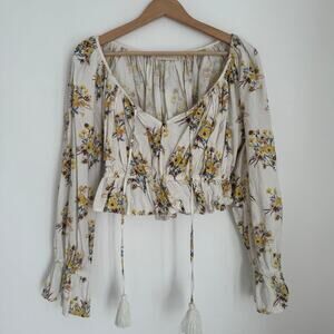 Happy x Nature | Kate Hudson Floral Boho Puff Sleeve Cropped Top Coquette Size M